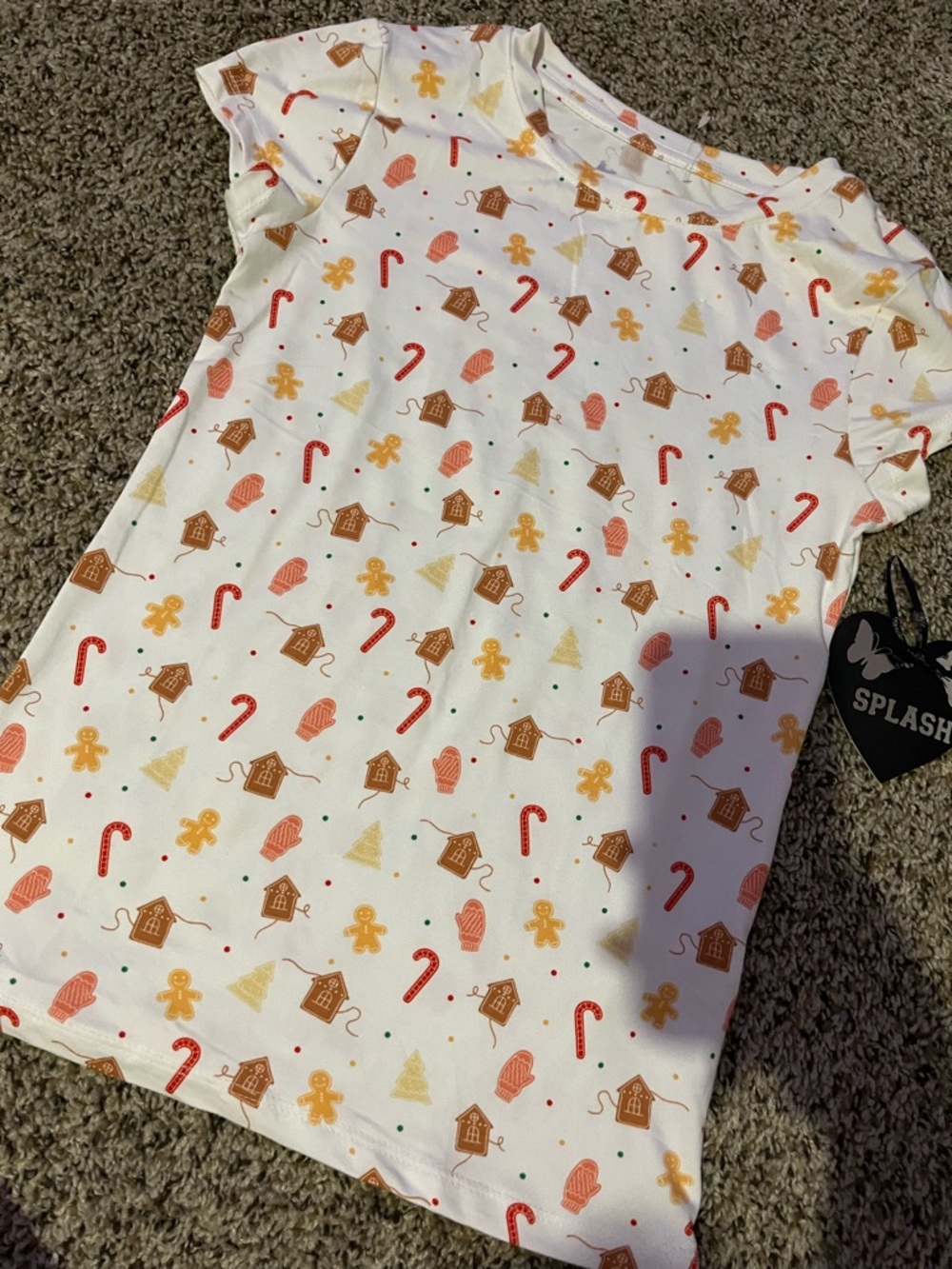 Splash White Holiday Print Tee with Red and Brown Accents